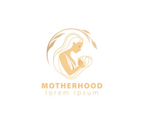 Mother holding Child baby Heart shape Logo design vector template