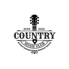 Country Guitar Music Club Vintage Retro Logo Design