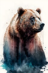 full image watercolor art of a bear  - obrazy, fototapety, plakaty