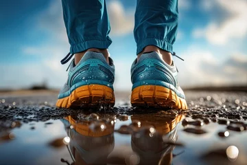 Fotobehang Athlete runner feet running  closeup on shoe © Phimchanok