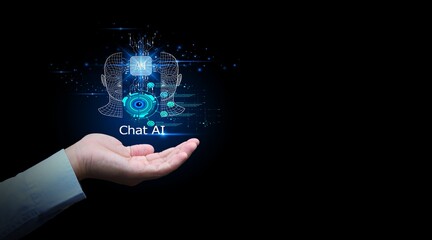 Chatbot chat with AI artificial intelligence Businessman using AI smart robot technology, artificial intelligence by giving commands to create something. future technology