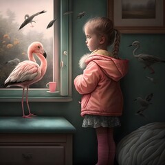 a little girl with a flamingo 