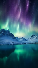 An aurora bore over a mountain range with a lake in the foreground