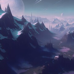 alien mountains wallpaper illustration 