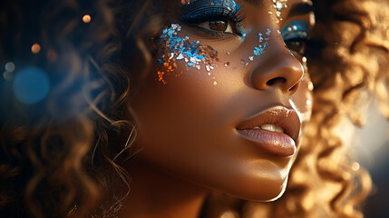 Porträt einer schönen afroamerikanischen Frau mit kreativem Make-up

Portrait of beautiful african american woman with creative make up