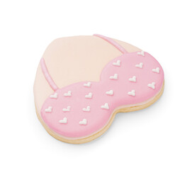 Cookie with bra on white background. Breast cancer awareness concept