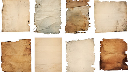 Vintage Ripped Paper Collection: Grungy Stained Scraps for Digital Collages on Transparent Background