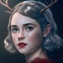 deer girl red lips detailed photorealism 8k 