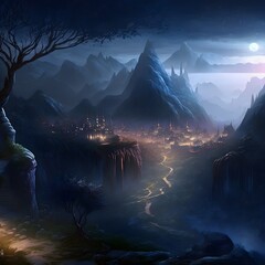 a mystic valley filled with mythic creatures epic lighting magic lighting 