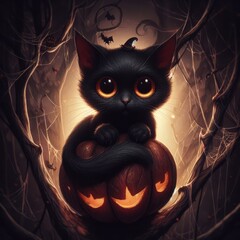 halloween cat with pumpkin