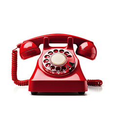 An old fashioned red rotary phone isolated on a white background. Generative ai.  - obrazy, fototapety, plakaty