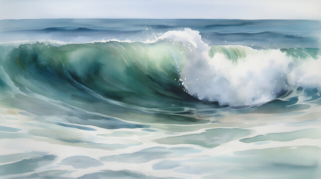 A watercolor painting of a wave in the ocean