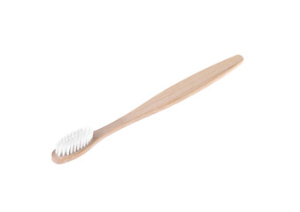 One bamboo toothbrush isolated on white. Eco friendly product