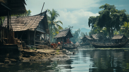 photorealistic detail of ancient rural Indonesia realistic photography 3d generative ai