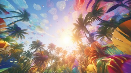 Fototapeta na wymiar A digital painting of palm trees and the sun