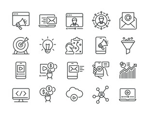 Digital marketing line icons. Editable stroke. For website marketing design, logo, app, template, ui, etc. Vector illustration.