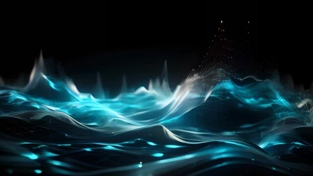 floating 3d analog digital waves and wave-forms on a black background, signal processing, amplitude and frequency, abstract background, Generative AI