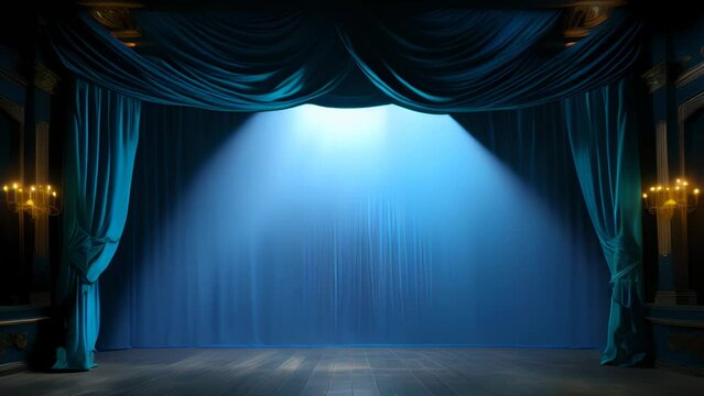 Opening Blue Curtain with arch entrance on a Grand Stage Theatre, Generative AI