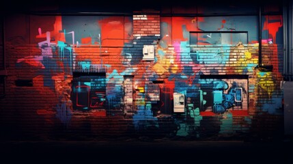 A brick wall covered in colorful graffiti