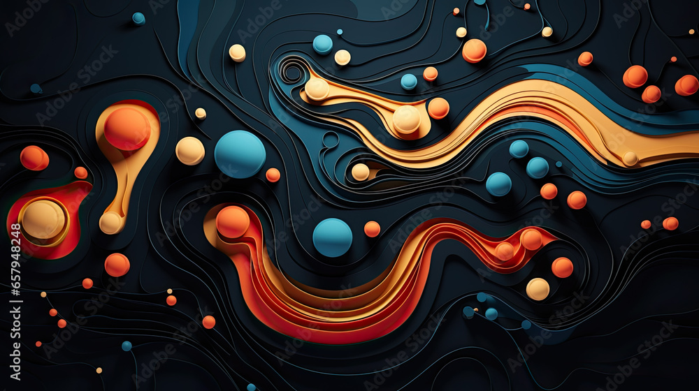 Poster abstract background, abstract 3d painting with color bubble swirls, in the style of voxel art, dark 