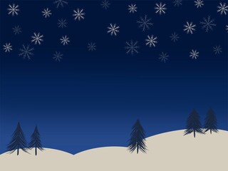 雪降る真夜中の森の背景　壁紙　ウィンターシーズン　横
