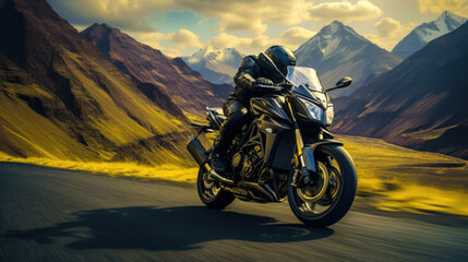Exhilarating Ride of Motorbike on Winding Road Speed and Adventure Concept