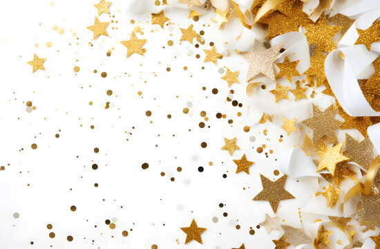 Christmas gold stars on white background