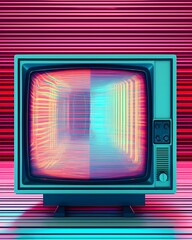 An abstract illustration of a television set experiencing a glitch, showcasing a fusion of technology and art. - 657949245