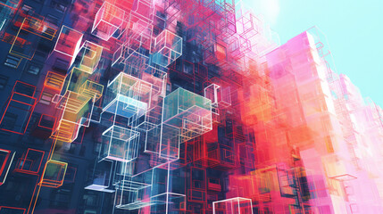 Fototapeta na wymiar psychedelic urban high-rise apocalypse fantasy 3d generative ai