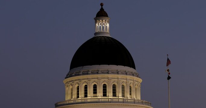 Sunset view of the California State Capitol in downtown Sacramento, California, USA.