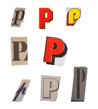 Ransom Letter Font P From Printout Magazine Cutout, Collage Element For Graphic Design, Png Isolated On Transparent Background