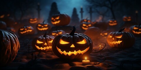 Fototapeta premium halloween pumkins jack-o-lanterns background cinematic