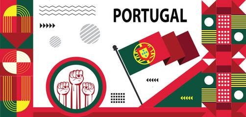 Portugal national day banner with flag colors background, Portuguese people. Sports Games Supporters, independence day banner design vector background..eps