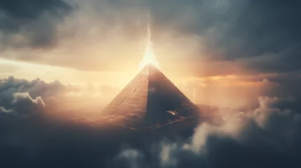 Foto op Canvas pyramid with smoking lights on the sides,warm sci-fi viewed from above 3d generative ai © Hiro