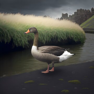 goose in Icelandic nature Swan swimming by Hyper realism Image for a children book about Icelandic animals 8k 