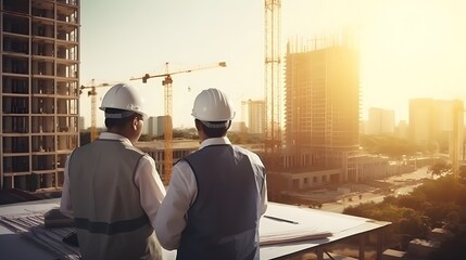 business man construction engineers supervising progress of construction project at construction site ai generate