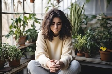 photo young woman dealing with anxiety ai generate