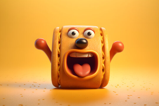 Hot Dog with cute facial expression 3d rendering style