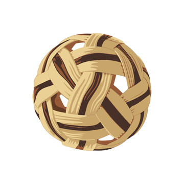 Sepak takraw ball in flat 3d realistic vector illustration design style, with light and dark brown color of rattan. Top choice editable graphic resources for many purposes.
