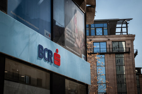 BUCHAREST, ROMANIA - MARCH 15, 2023: BCR logo in front of a local bank in Bucharest. BCR, or banca comerciala romana, is a romanian retail banking institution part of the Austrian Erste group.
