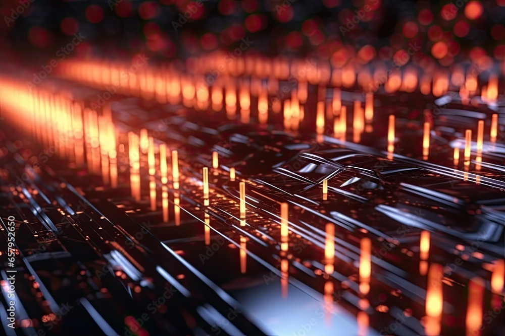 Poster abstract futuristic technology concept of data transfer with glowing wire and dots background. gener