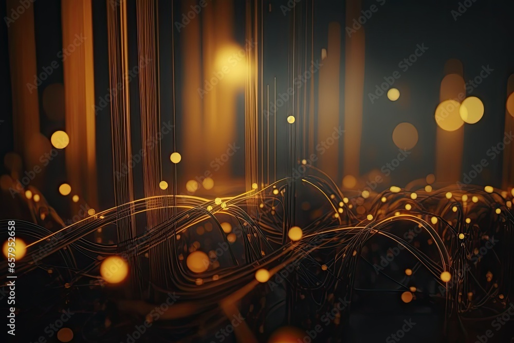 Poster abstract futuristic technology concept of data transfer with glowing wire and dots background. gener