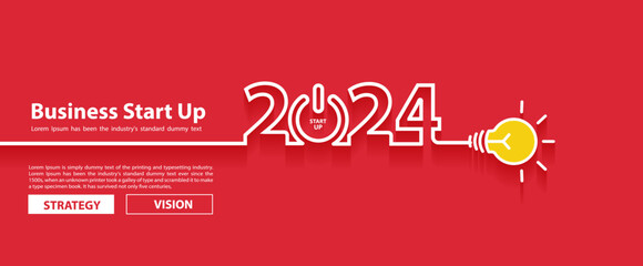 Startup business 2024 new year with creative light bulb ideas concept design, Vector illustration flat modern layout template