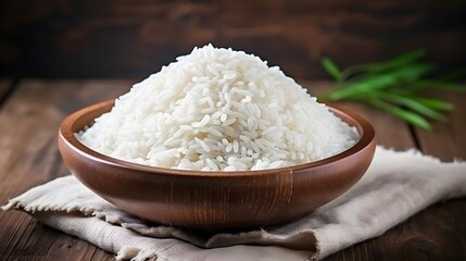 Asian white rice or uncooked white rice with the rice field back ai generate
