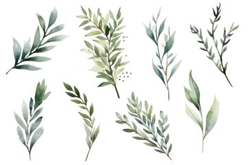 A variety of green leaves on a clean white background