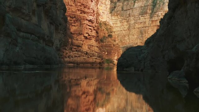 Big Bend National Park, Rio Grande With Mirror Reflection Of Santa Elena Canyon In Southwest Texas. Zoom Out 