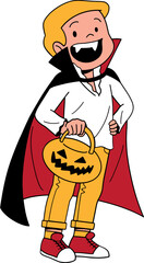 Boy wearing dracula halloween costume cartoon illustration