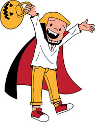 Boy wearing vampire costume cartoon illustration