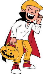 Boy wearing halloween costume cartoon illustration