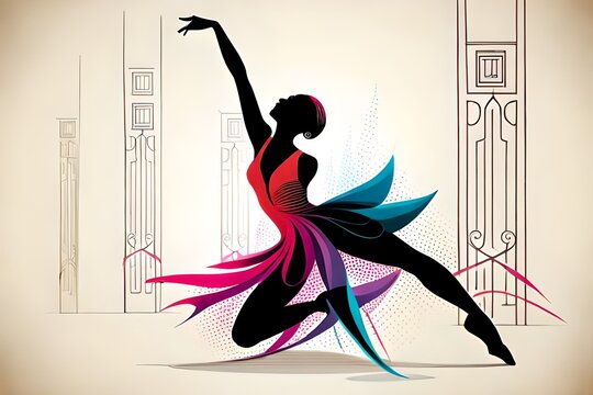silhouette of a dancing girl The colorful stylized dancer's pose elegant. 